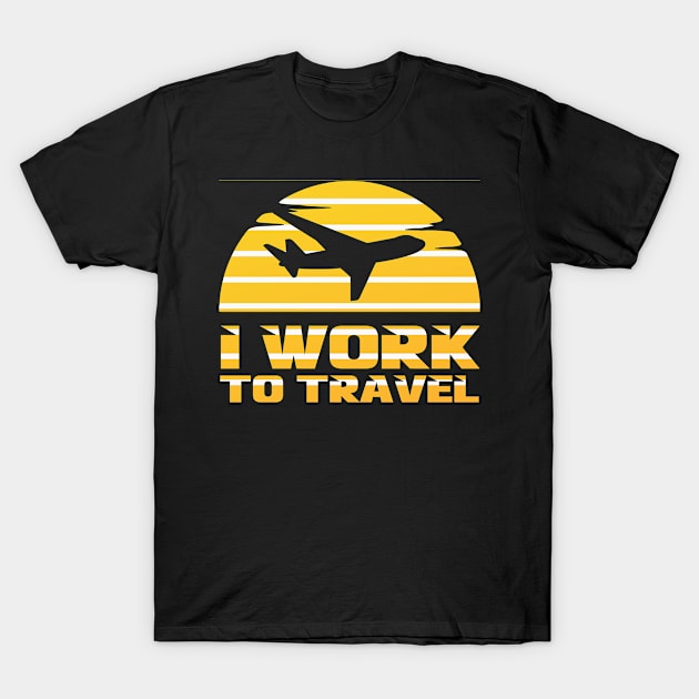 I Work To Travel dark Stripes Bow Design travel T-Shirt by Musa Wander